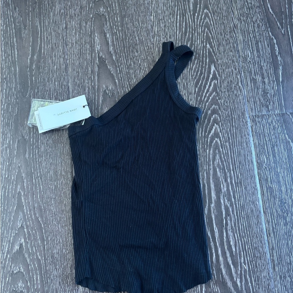 John Elliott Black One-Shoulder Ribbed Camisole Size Small